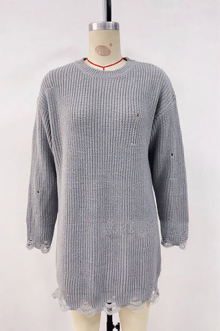 Long Sleeve Distressed Knit Dress