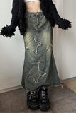 Distressed Maxi Skirt with Unique Stitching