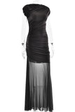 Ruched Sheer Panel Maxi Dress