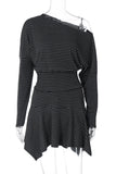 Striped Skirt Set with Asymmetrical Hem