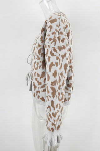 Tie-Front Leopard Print Cardigan