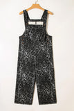 Leopard Print Button Strap Cropped Overalls