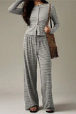 Striped Button Long Sleeve Pants Set