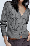Button-Front Textured Cardigan