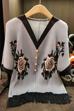 Button-Front Fringed T-Shirt