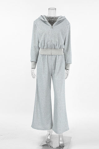 Zip-Up Sweatsuit Set with Wide-Leg Pants