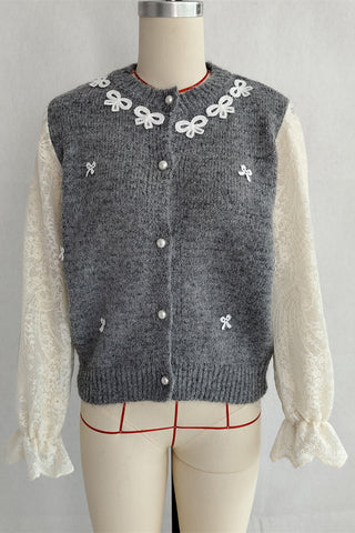 Lace-Sleeve Embellished Cardigan
