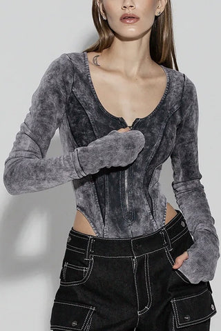 Sleek Long Sleeve Bodysuit with Zip Detail