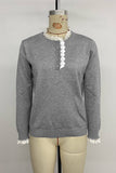 Lace-Trim Button-Up Sweater