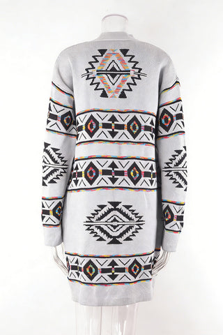 Geometric Pattern Open-Front Cardigan