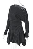 Striped Skirt Set with Asymmetrical Hem