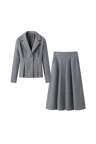 Classic Pleated Skirt Set with Blazer