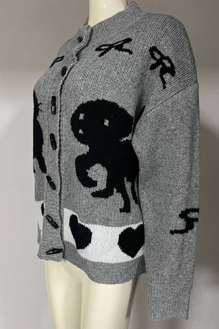 Trendy Graphic Button Cardigan
