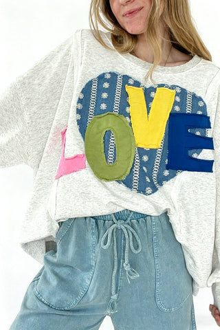 Oversized Appliqué Sweatshirt with Love Motif