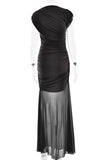 Ruched Sheer Panel Maxi Dress