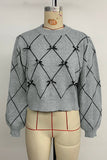 Bow-Accented Diamond Pattern Sweater