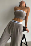 Strapless Crop Top and Wide-Leg Pants Set