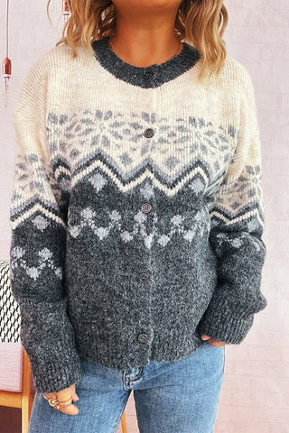 Button-Up Nordic Pattern Cardigan