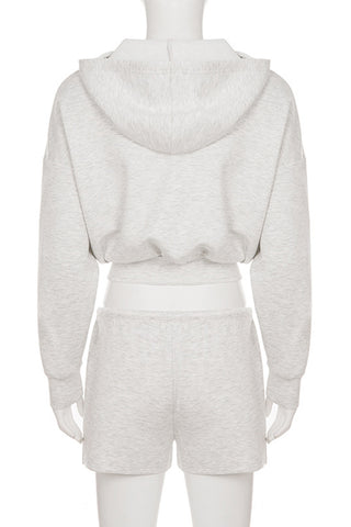 Casual Zip-Up Short Set with Hood