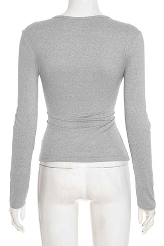 Deep V-Neck Long Sleeve Blouse