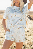 Graphic Tee and Drawstring Shorts Set
