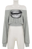 Graphic Lip Print Off-Shoulder Top