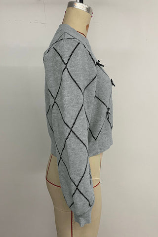 Bow-Accented Diamond Pattern Sweater