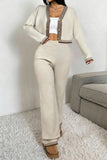 Stylish Cropped Knit Cardigan and Pants Set