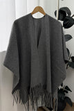 Fringe-Trim Open Front Poncho