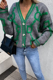 Geometric Patterned Button Cardigan