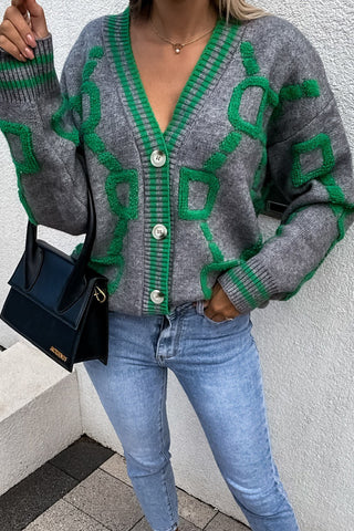 Geometric Patterned Button Cardigan