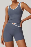 Plunge Neck Sports Bra and Flare Leg Pants Set