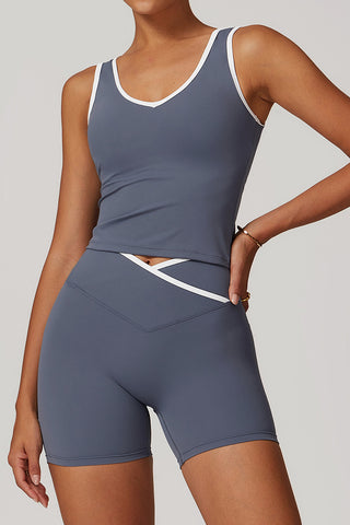 Plunge Neck Sports Bra and Flare Leg Pants Set