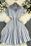 Polo Neck Striped Casual Mini Dress