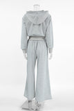 Zip-Up Sweatsuit Set with Wide-Leg Pants