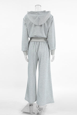 Zip-Up Sweatsuit Set with Wide-Leg Pants