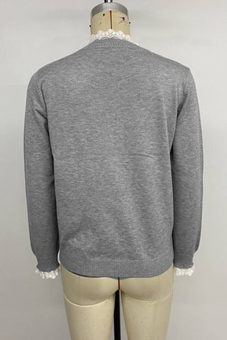 Lace-Trim Button-Up Sweater