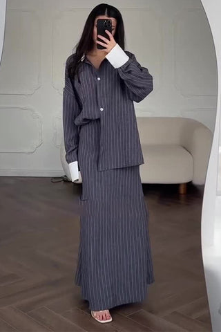 Pinstripe Long-Sleeve Mermaid Skirt Set