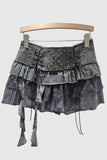 Lace-Up Layered Mini Skirt