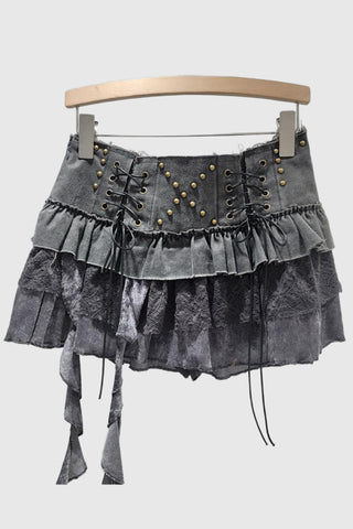 Lace-Up Layered Mini Skirt