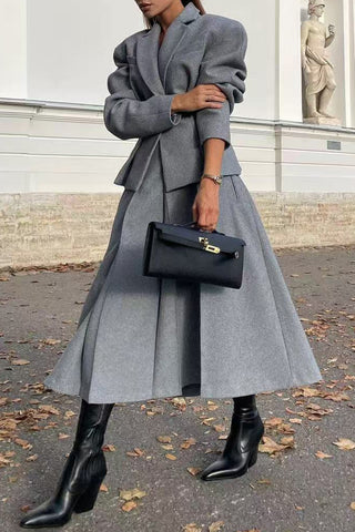 Classic Pleated Skirt Set with Blazer