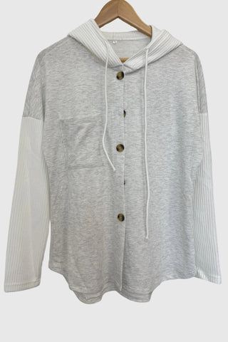 Button-Front Knit Hoodie