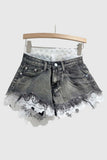 Lace-Accent Denim Shorts