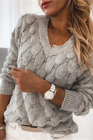 V-Neck Textured Knit Sweater