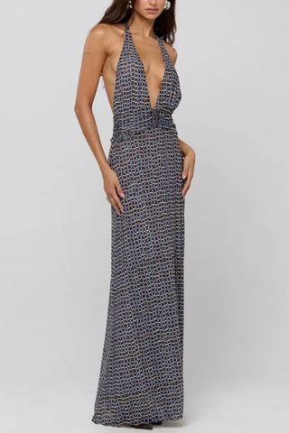 Halter Neck Polka Dot Maxi Dress
