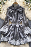 Bow-Tied Casual Dress with Lace Details
