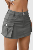 Dual-Button Mini Skirt with Pockets