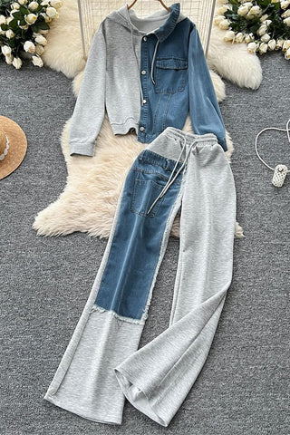 Two-Tone Denim Pants Set