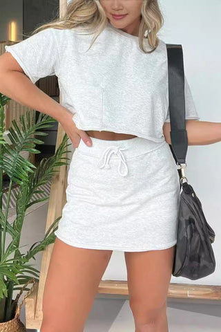 Casual Crop Top and Skirt Set
