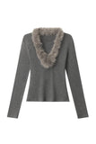 Fuzzy-Trim Long Sleeve Top